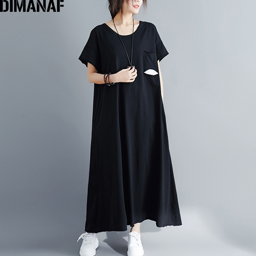 Dimanaf plus size vestido feminino tamanho grande algodão vestidos femininos roupas soltas casual senhora maxi vestido longo básico sólido verão 2021: Yi98119CN-hei / L