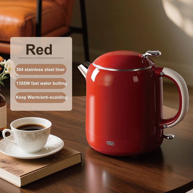 1000ml Household Electric Kettle Retro 304 Stainless Steel Kettle Teapot Mini Portable Thermal Kettle Automatic Power Off 1355W: Yellow / UK