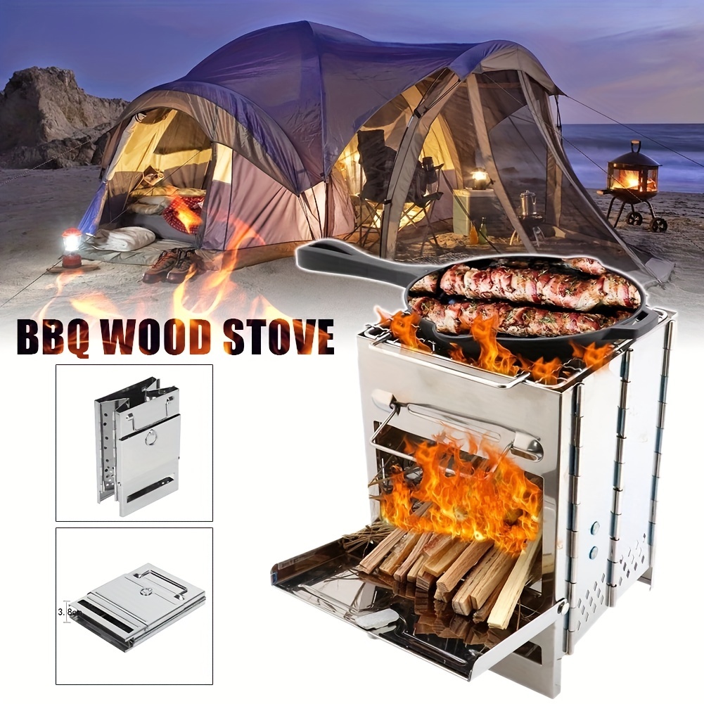 Buitenbarbecue met grill Lichtgewicht roestvrijstalen houtkachel voor koken, reizen, barbecueën, grill