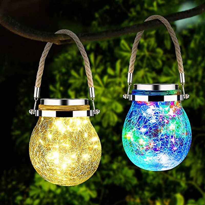 2Pcs LED Solar Lamp Ball Crack Solar Powered Outdoor Waterproof Hang Lights Villa Garden Decoration Atmosphere Sunlight Light