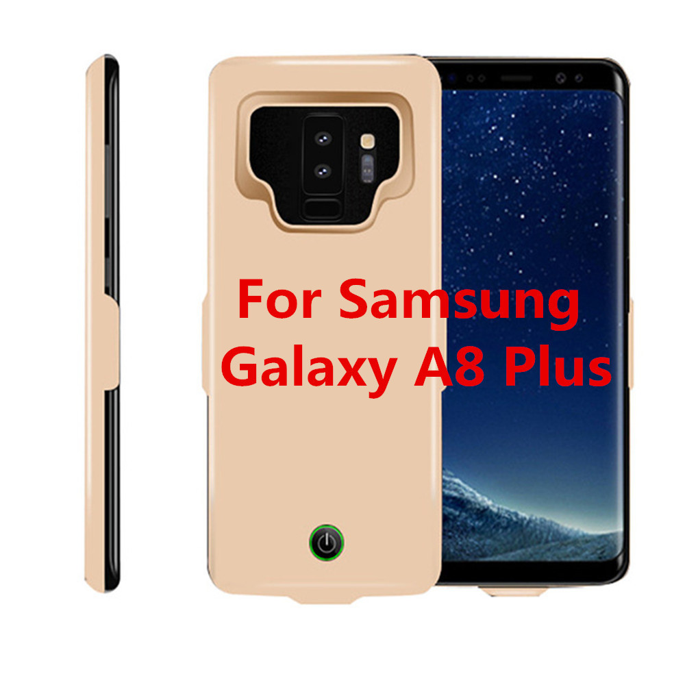 Leioua-funda de batería para Samsung Galaxy S9, S8, A8, funda con cargador de batería de 7000 mAh, cobertura de Carga para Samsung S9, S8, A8 Plus: Gold for A8 Plus