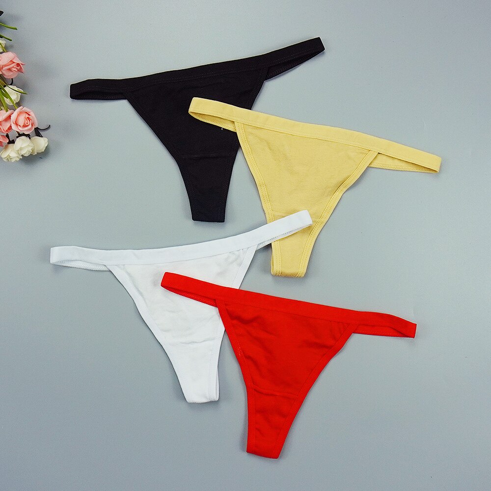 4Pcs/lots Thongs Women Sexy Panties Tangas Erotic Lingerie Micro Bikini Ladies Bow G-String Sporty Cotton Underwear: M