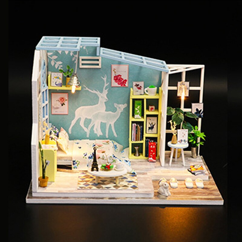 DIY miniaturowy domek Roombox 3D drewniany domek dla lalek zestawy zabawki dla dzieci mini Model budynku meble robić domku dla lalek prezent na boże narodzenie: A