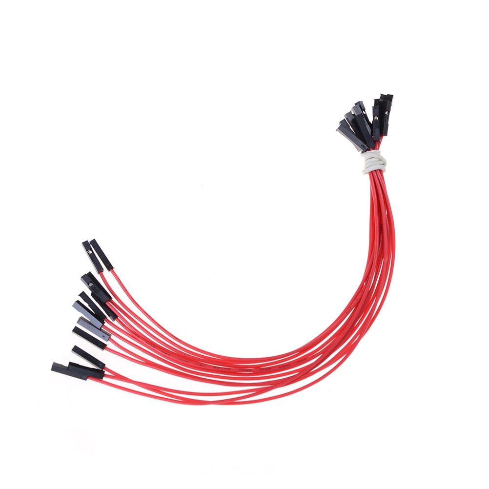 10 stk/parti 24 awg blød silicium ledning 1 pin hun til hun jumper wire dupont kabel 20cm: Rød