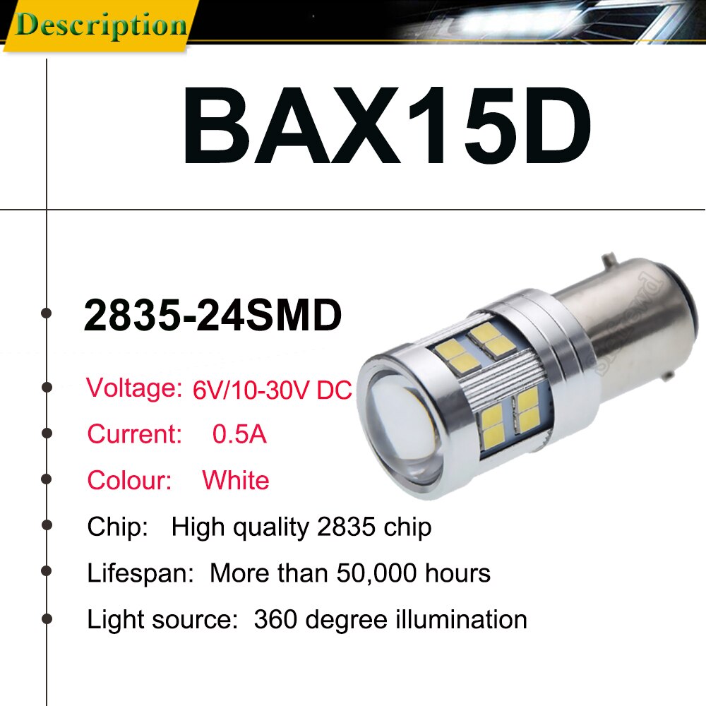 Paar BAX15D Led Lamp 2835 24SMD Wit Licht Voor Moto Motorcycle Bike Scooter Atv Utv Koplamp Auto Auto Tail lamp 6V 12V