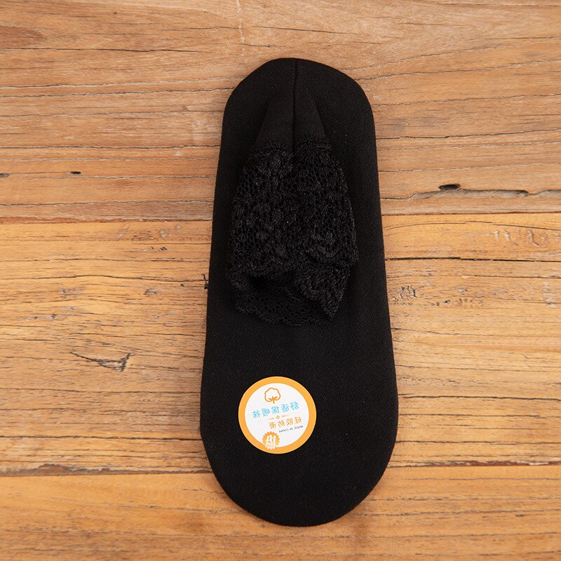 Lace Warmer Socks Women Breathable Warmer Socks Solid Color Boat Comfortable Cotton Ankle Socks with Lace: Black