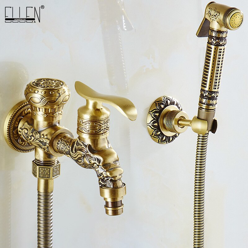 Bathroom Bidet Faucets Antique Brass Wall Mounted Out Door Faucet Sprayer Water Faucet Toilet Washing Machine Tap EL1023