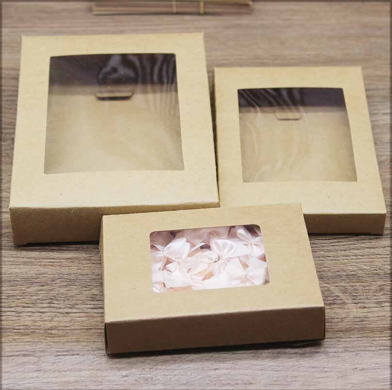 20x Gift Box with Window - White, Black, Kraft Cardboard - DIY Packaging for Jewelry, Wedding, Party