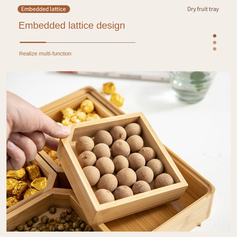 Bamboe Houten Verdeeld Dienblad Met Clear Acryl Deksel Gedroogde Fruitschaal