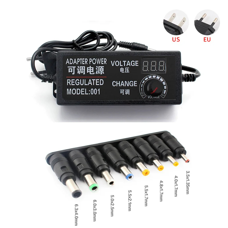 Dc justerbar strømforsyning 220v to 3v-24v 3a med skærm universaladapter med 8 stik 34 stik adapter led-belysningstransformer: Brun / 180-264 vakuum