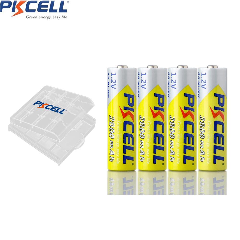 4Pcs PKCELL AA Battery Rechargeable Battery 1.2V 2800mah NIMH 2A Rechargeable Battery And 1Pcs Battery Holder Boxes Cases: 4PC and 1box