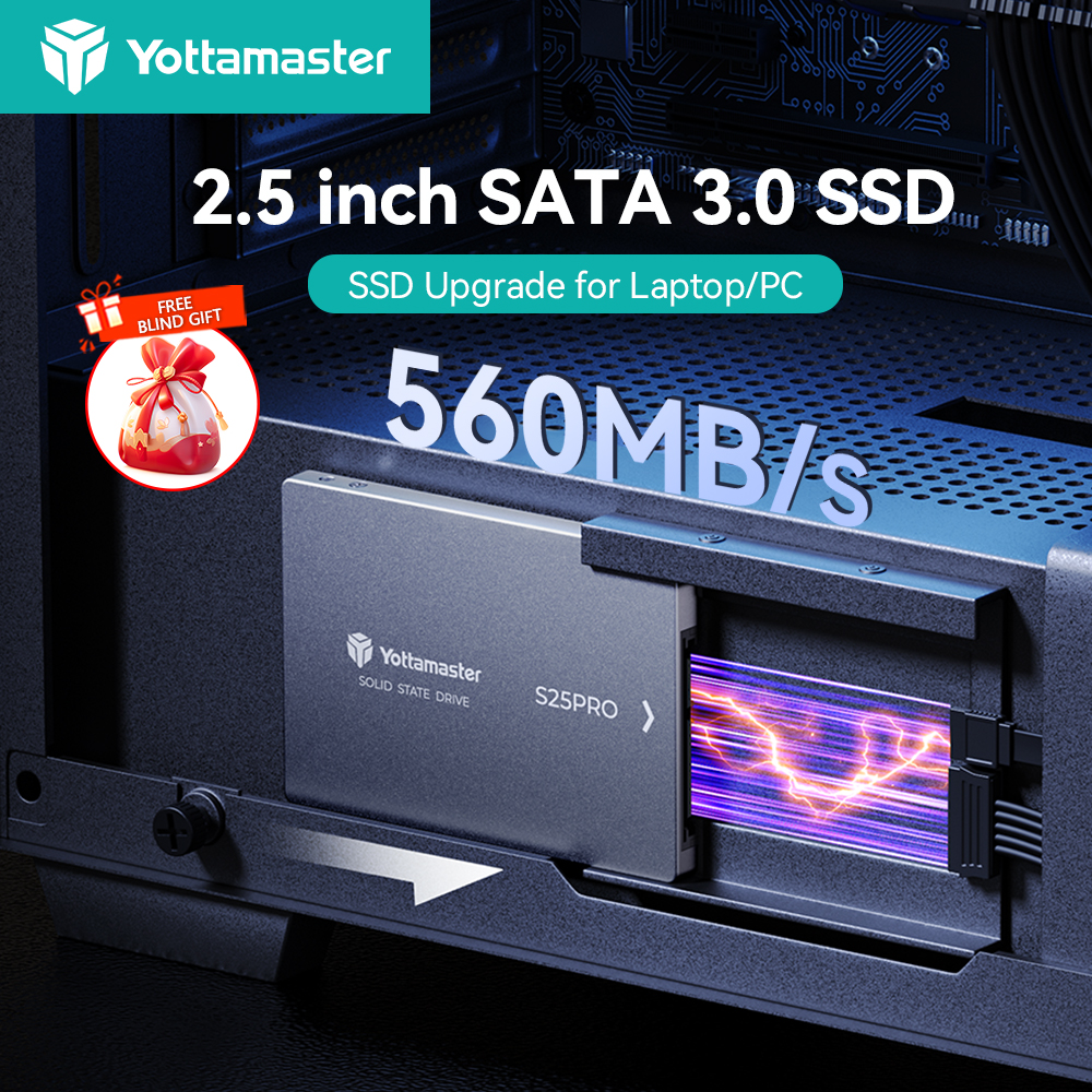 Yottamaster S25PRO 2,5'' SATA 3.0 Festplatte SSD 2 TB 1 TB Internes Solid-State-Festplatten mit hoher Kapazität für Gaming-Benutzer