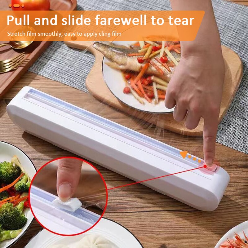 Food Wrap Dispenser Film Cutter Kitchen Foil Cling Film Wrap Dispenser Plastic Sharp Cutter Storage Holder Kitchen Accessories