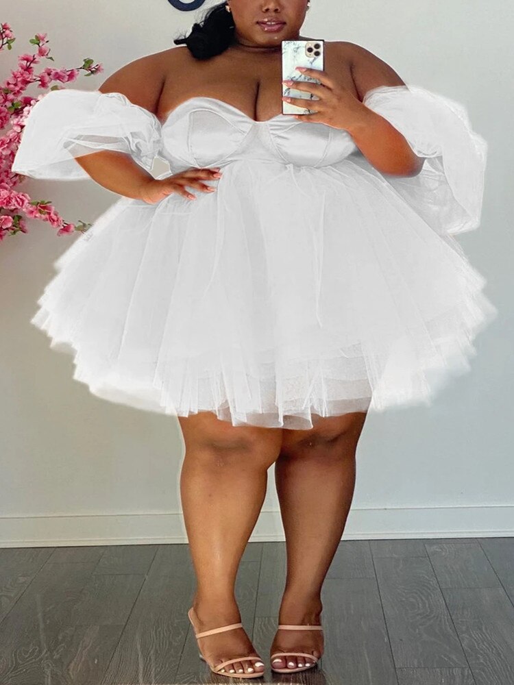Wmstar plus size festklänningar kvinnor 5xl sexiga v-ringade mesh födelsedagskläder miniklänning sommar
