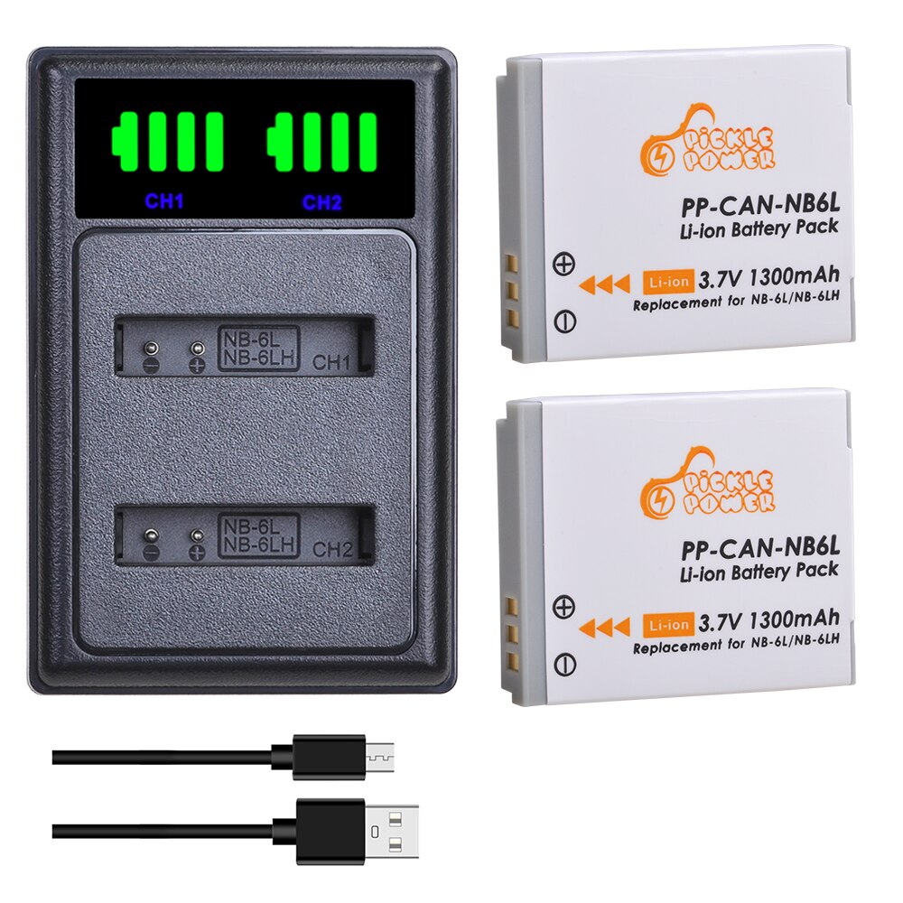 NB-6LH batería NB-6L NB 6L NB6L cargador de batería Kits para Canon PowerShot D10 D20 D30 S95 SX260 SX280 SX540 SX700 SX710 HS Camera: Charger and 2Battery