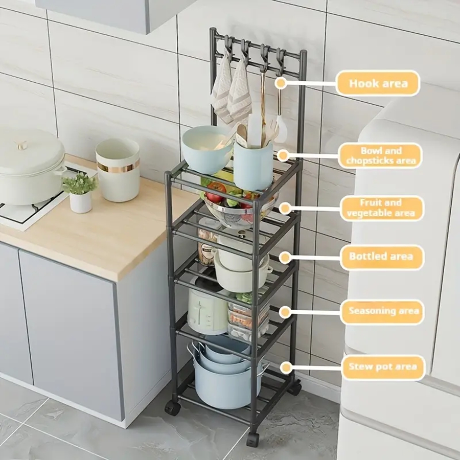 Kitchen Storage Rack Microwave Oven Pot Organizer Rolling Large Capacity Oven Rack Microwave Oven Shelves Standing Storage Shelf