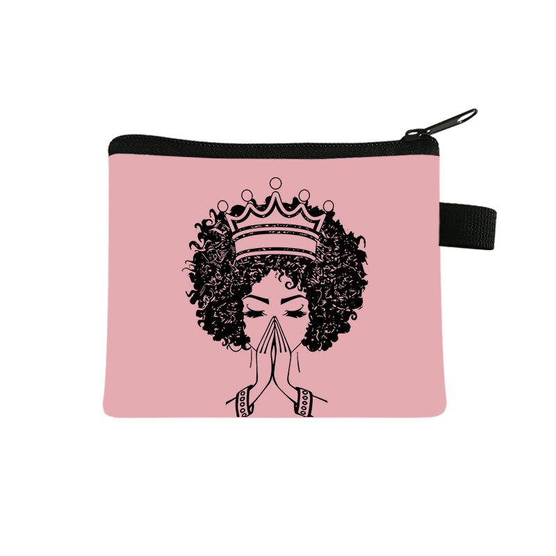 African Black Girl Black Coin Purse Girl Casual Shopping Portable Lipstick Bag Afro Woman Purse Kids Wallet: lqbheinvzuhe12