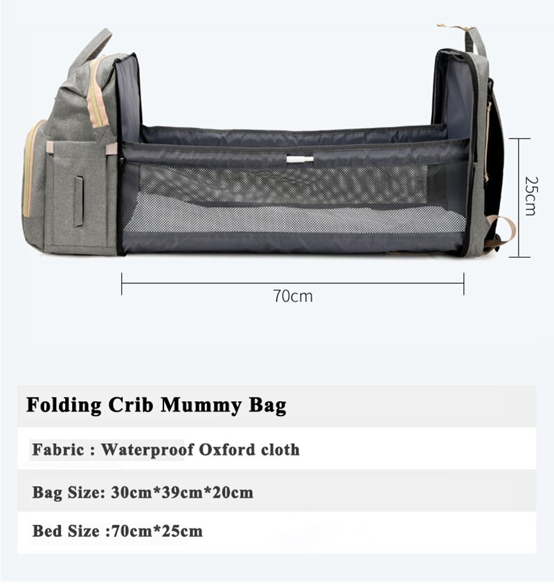 Bolsa de pañales para cama, de cuna, bolso de momia desmontable, impermeable, mochila de pañal de tela, almohadilla cambiante y ganchos