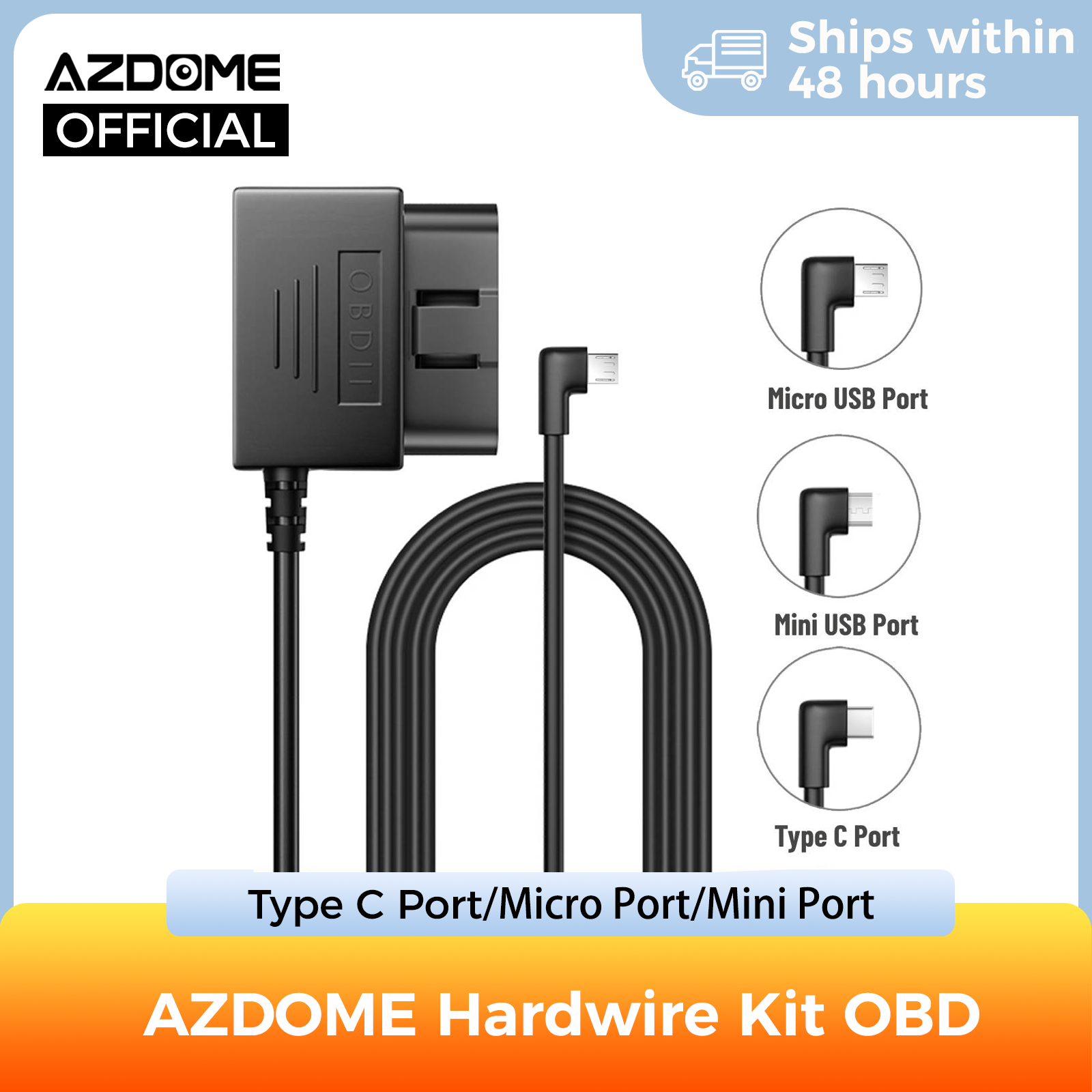 AZDOME Hardwire Bausatz OBD für AZDOME M550 M300S Bindestrich Nocken Parkkabel Mikro USB Hafen/Mini USB Hafen/Typ C Hafen 24H Parkplatz Monito