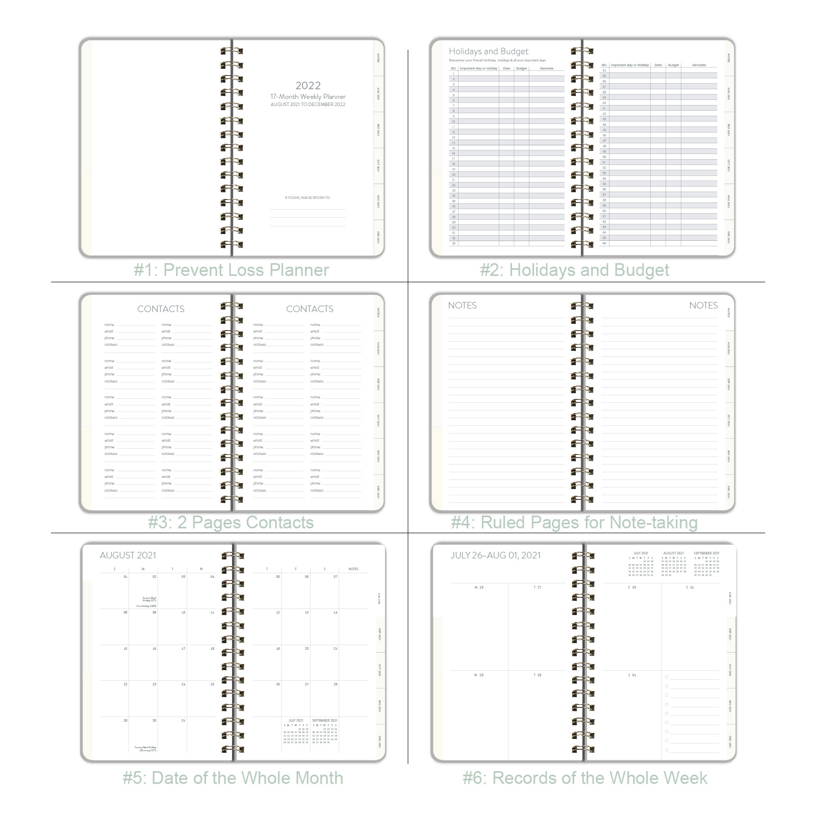 A5 2022 Diary Weekly Planner Agenda Spiral Organizer Notebook Index Sticker Goals Habit Schedules Stationery School Supplies