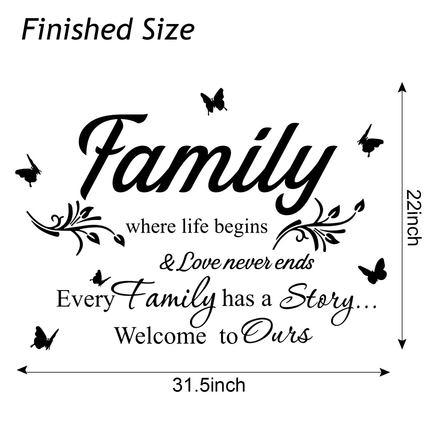 3D Acrylic Mirror Wall Decor Stickers Removable Black Family Letter Wall Stickers DIY Butterfly Mirror Stickers Wall Art Decals