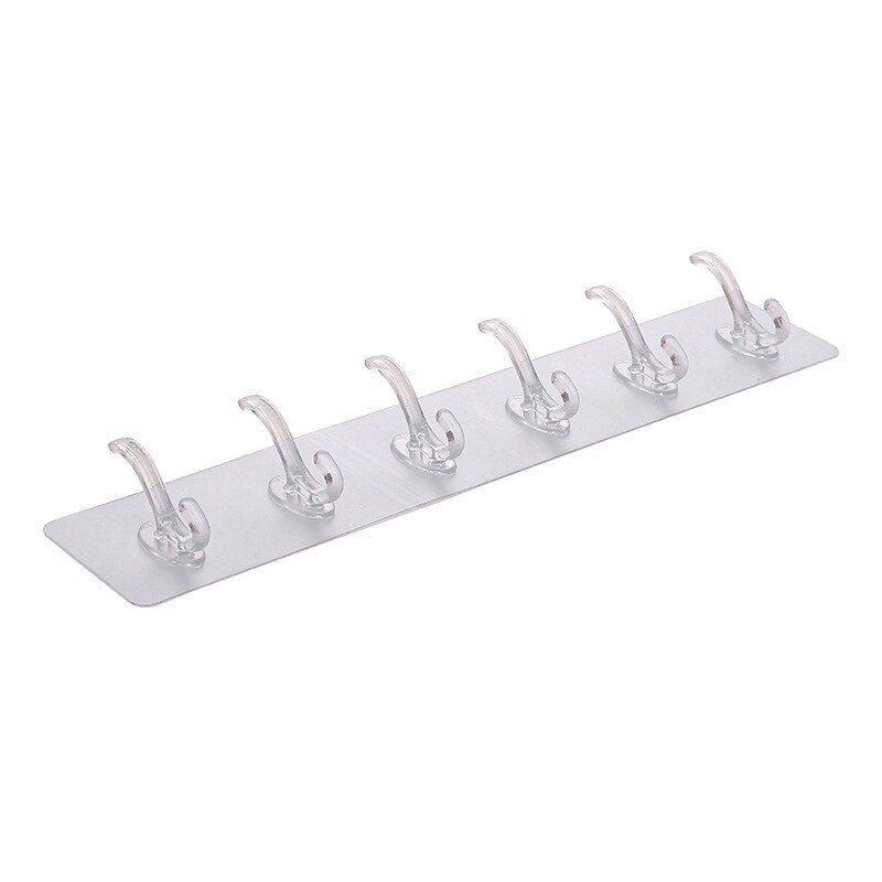 Bad Nagel-freies Wand Haken EINE Reihe von Spurlose Haken Wand Aufhänger Aufkleber Transparente Kunststoff Kleber Haken Küche Sechs reihen Haken: six rows