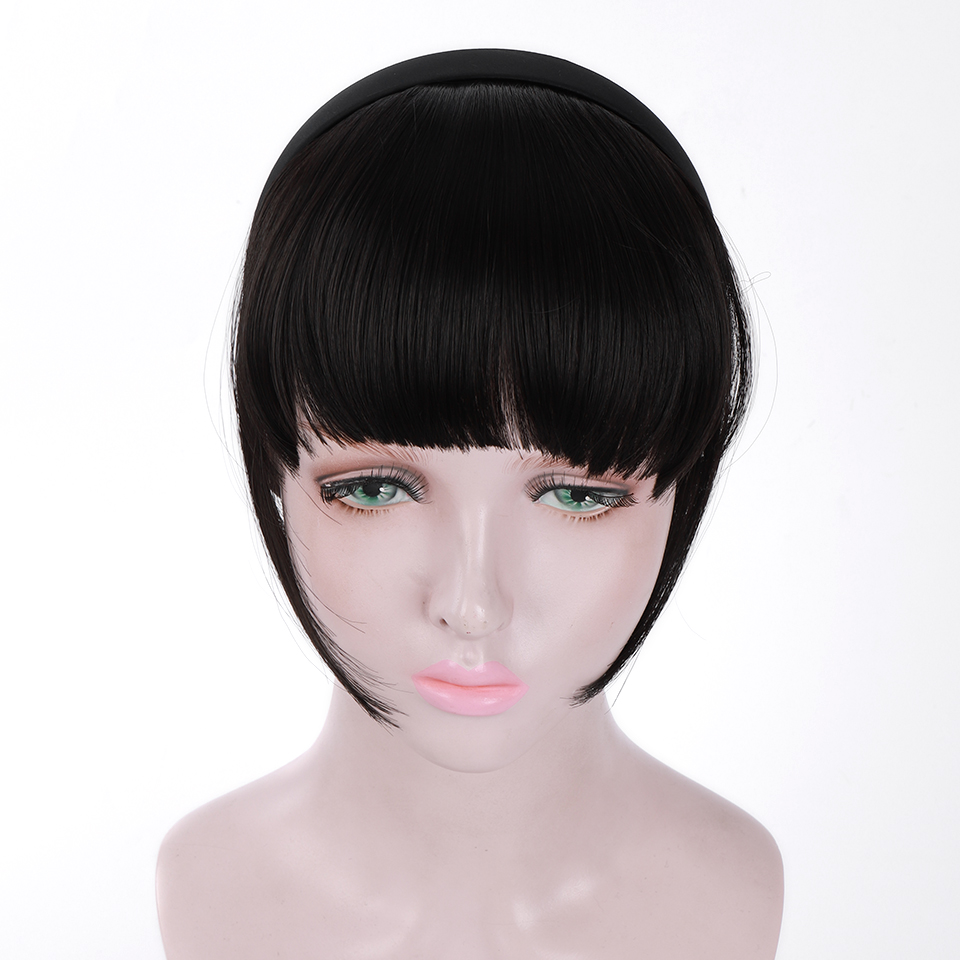 WTB-Cinta para La Cabeza corta y recta, flequillo con Clip en una pieza, para mujer, resistente al calor, negro sintético, flequillo Romo Natural: 2