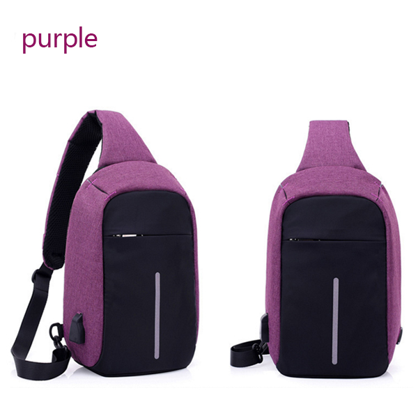 USB Charging Shoulder Crossbody Bag Men's Burglar Men Female Stealth Zipper Business Chest Pack Repellent bag Anti-theft Package: Purple DF014