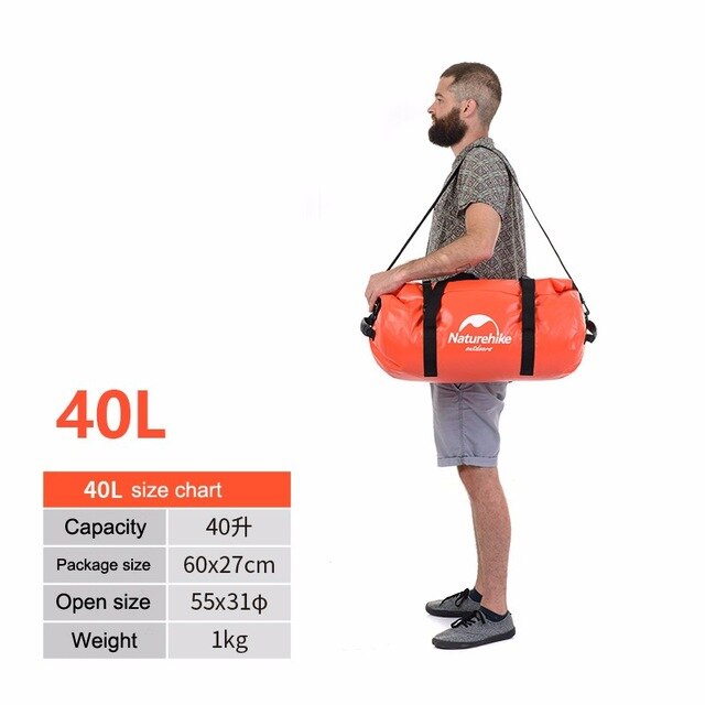 Naturehike Large Capacity PVC Outdoor Waterproof Swimming Bag Water Proof Backpack Dry Shoulder Bag Handbag Pouch For Beach: 40L Orange
