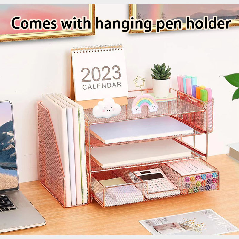 Organizador de bandeja de archivos de escritorio de Metal con archivador, bandeja para cartas de 4 niveles, organizadores de escritorio de oficina con documentos de archivo, escritorio de oficina