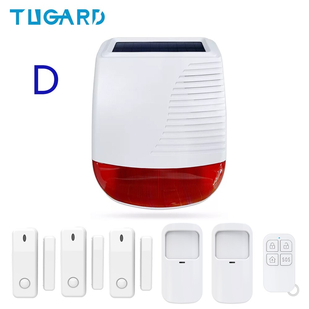TUGARD SN40-sirena Solar inalámbrica para exteriores, luz estroboscópica de Flash, impermeable, sistema de alarma antirrobo de seguridad para el hogar, 433MHz