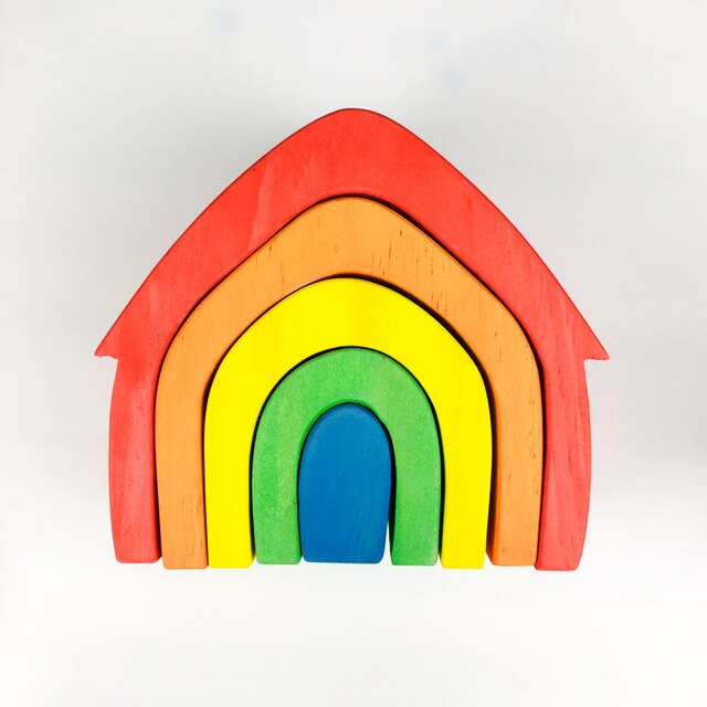 Bambini Di Legno di Faggio Blocchi Arcobaleno Parti Allentate Giocattolo Funghi A Nido D'ape Goccioline Albero coni Grande Piatto Jenga Bambino Blocchi di Costruzione: N