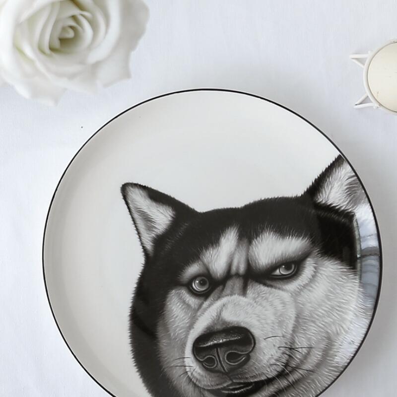 8 * calowy zabawny 3D placki nadruk z kotem płytki talerz dekoracji wnętrz porcelany kostnej stek ciasto naczynia owocowe ceramiczne talerze kuchenne pojemnik