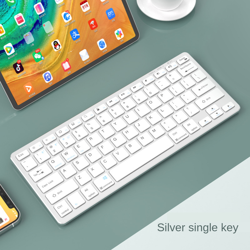 Bluetooth Keyboard Wireless Keyboard and Mouse Combo Mini Multimedia Keyboard Mouse Set For Laptop PC TV iPad Macbook Android: Silver single keyboa
