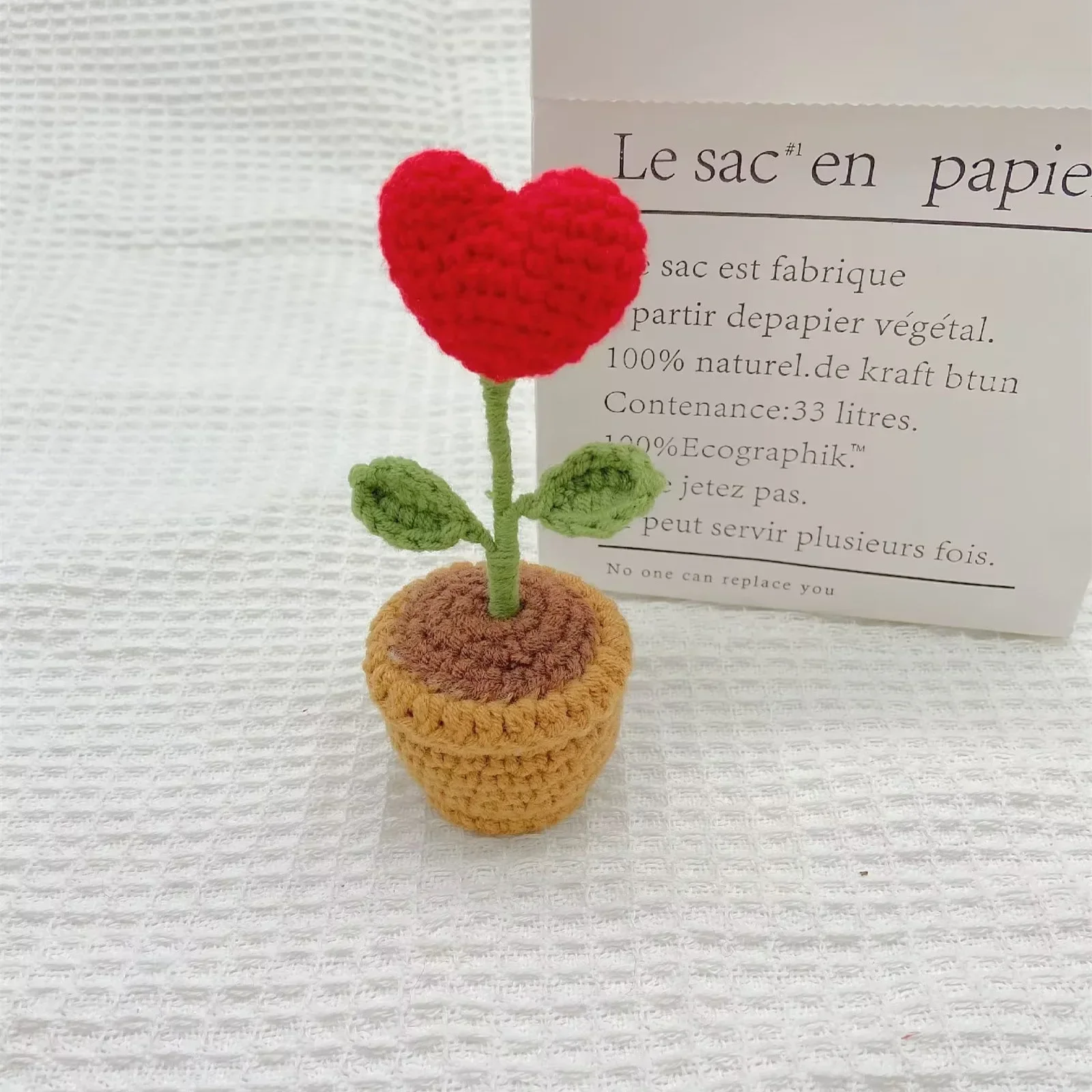 Plantas en macetas tejidas a mano, corazón de rosa tejido a mano, cártamo de Gardenia, flor de ganchillo, accesorios de Interior de coche, decoración de coche, 1 Uds.: Gris