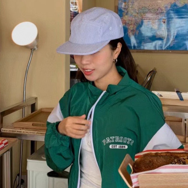 Gorra de béisbol de 5 paneles a rayas para hombres y mujeres, sombreros versátiles de ala plana, adecuados para las cuatro estaciones, urbana, Popular Ins