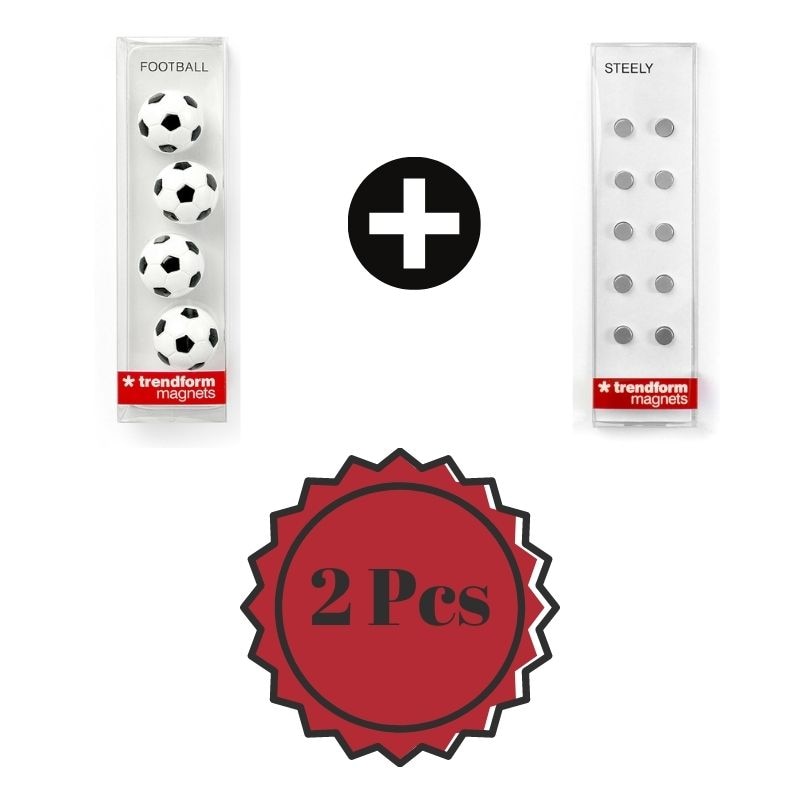 Trendform 2'Li Set Fridge Magnet 4'er Set Black White Soccer Ball and Trendform Fridge Magnet Silver 10'ar Set