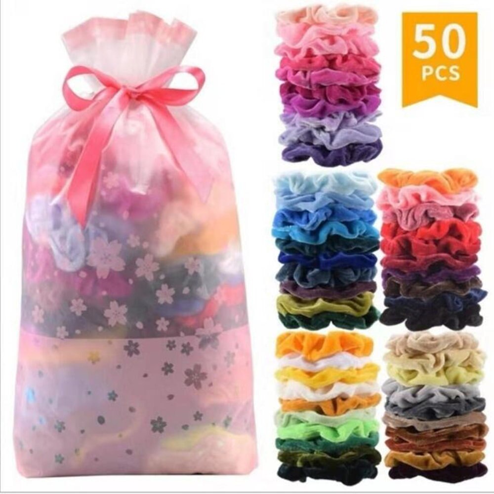Cintas elásticas para el pelo Vintage, 50 colores, elásticas de terciopelo, para mujer, diademas, sombreros de niña, lazos para el pelo de goma lisos: 50Pcs