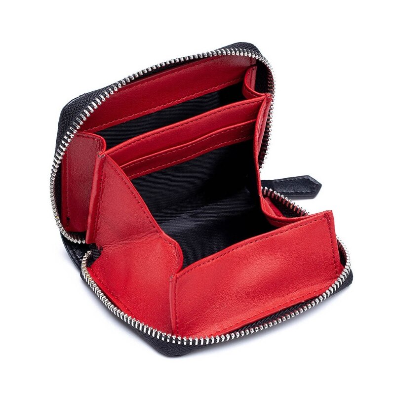 Lederen Credit Card Portemonnee Rfid Rits Portemonnee Cash Pocket Organizer Houder A69C: Black