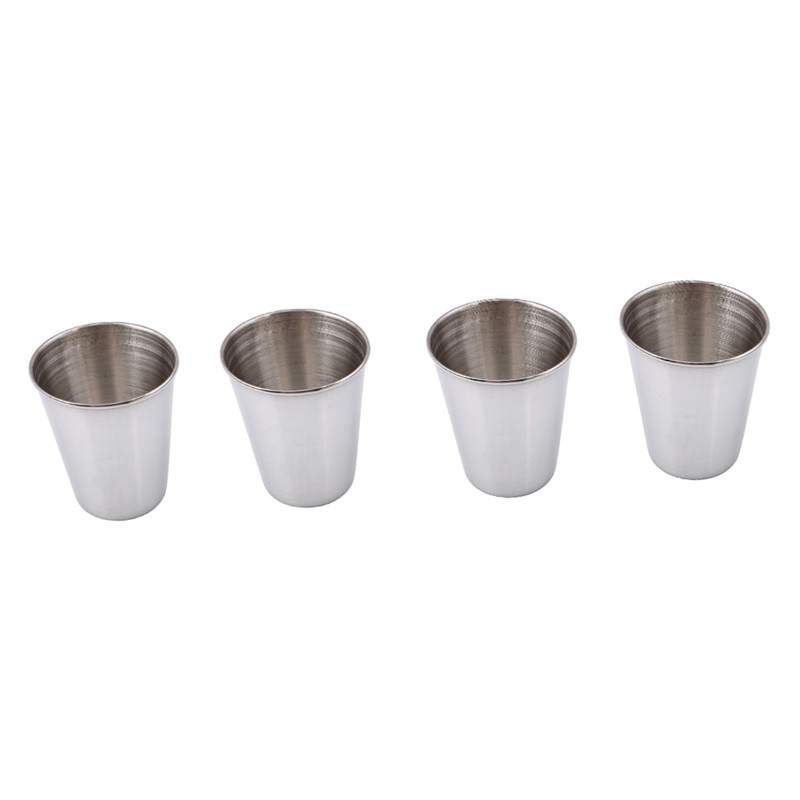 Taza de acero inoxidable para acampada, 4 Uds. De 30ML, 70ML, 180ML, taza para acampar y hacer senderismo, taza de té y café y cerveza con bolsa negra