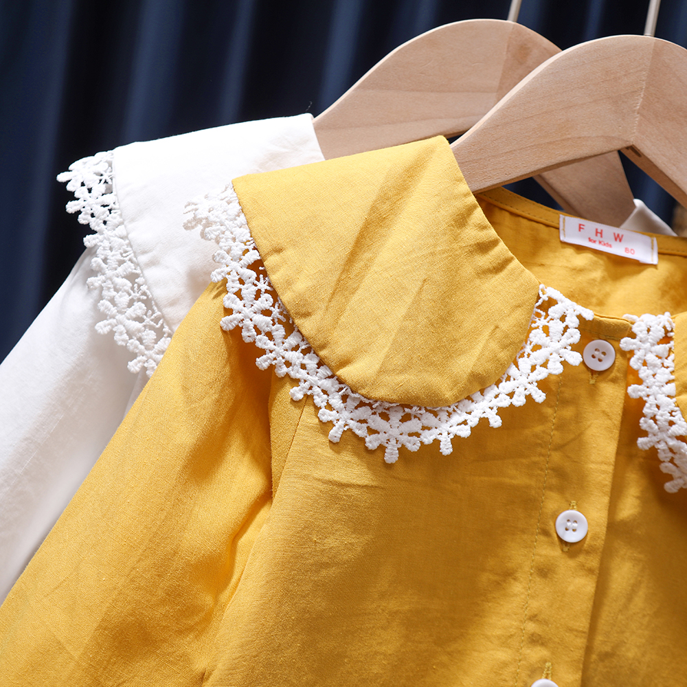Blusa de algodão para bebês meninas, camisa branca para crianças manga comprida para escola primavera e outono