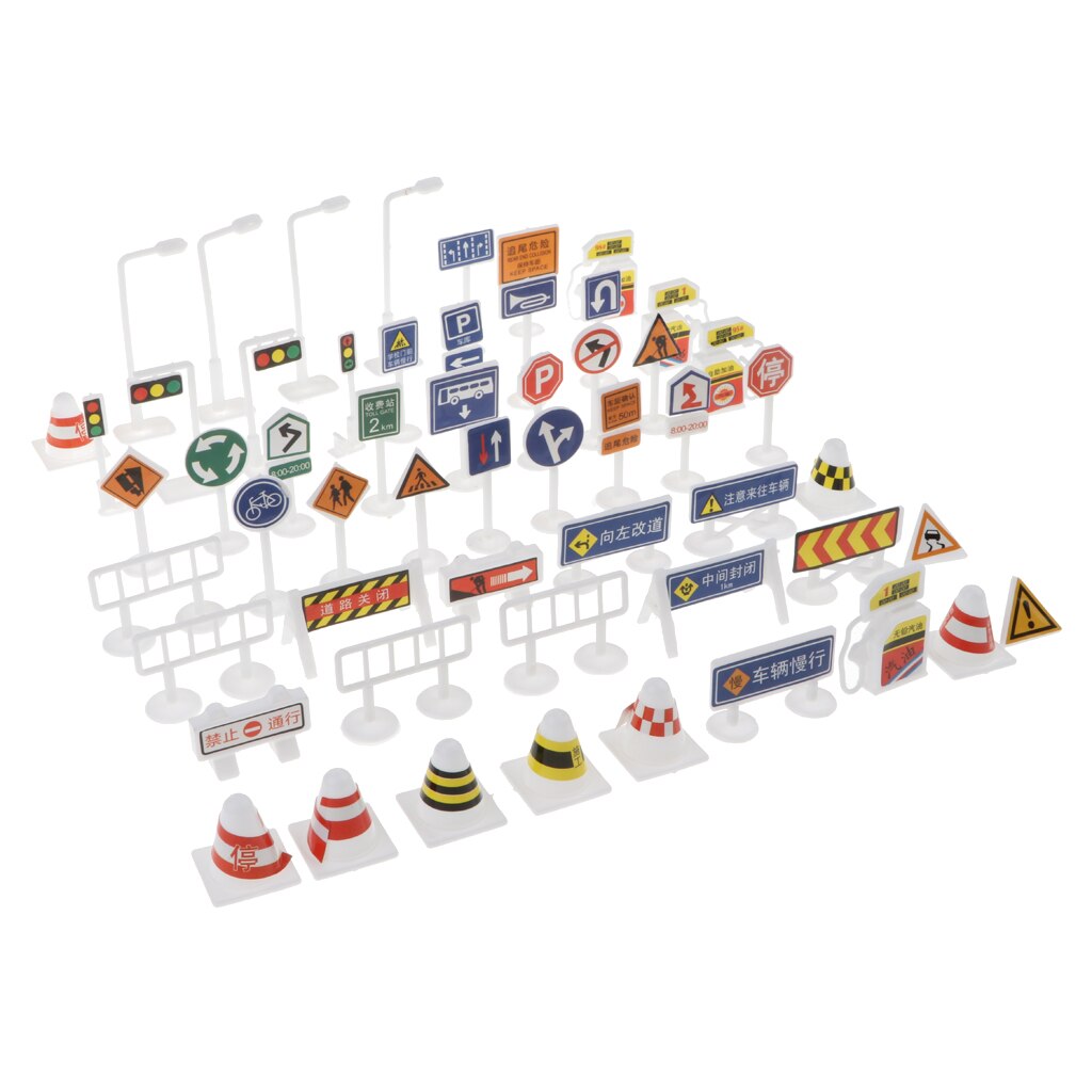 56 Pieces Street Signs Playset - Traffic Signs Figure Model for Children Pretend Play Game Car Vehicle Toy