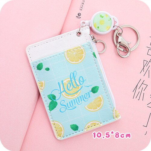 Cute Retractable Reel Coin Purse Women Mini Slim Wallet Student PU Small Clutch Female Cartoon Card Holder Bag Wallet: lemon