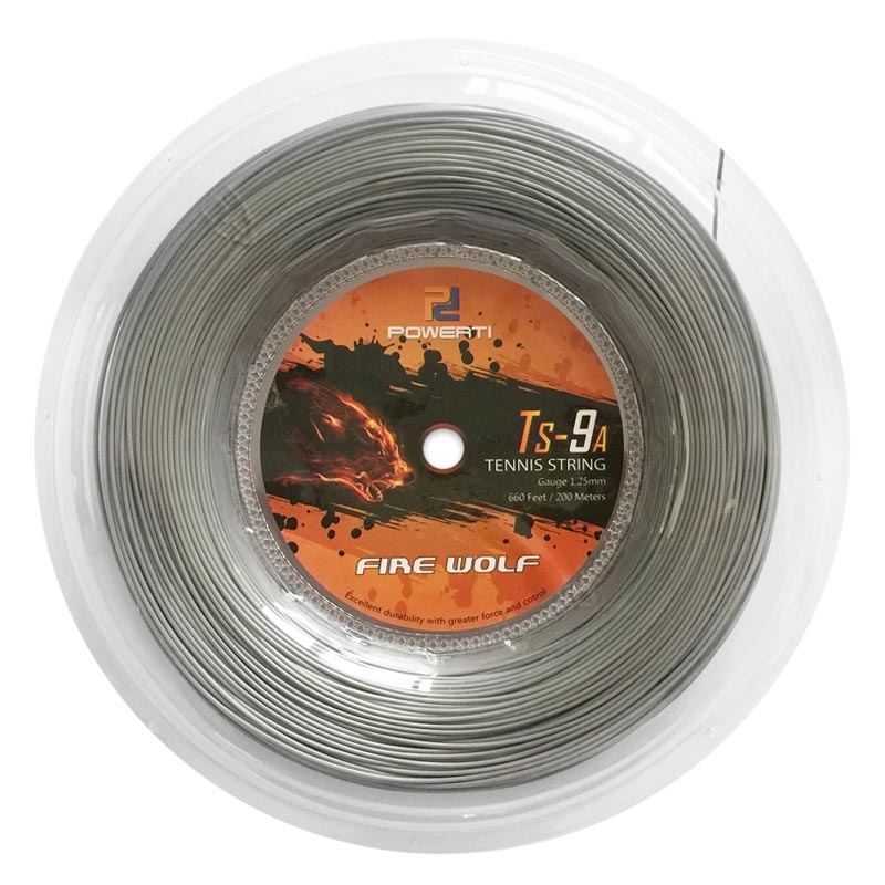 POWERTI 200m Reel Fire Wolf Poly Tennis String 1.25mm Sport Durable Training Round Tennis String TS-9A: gray