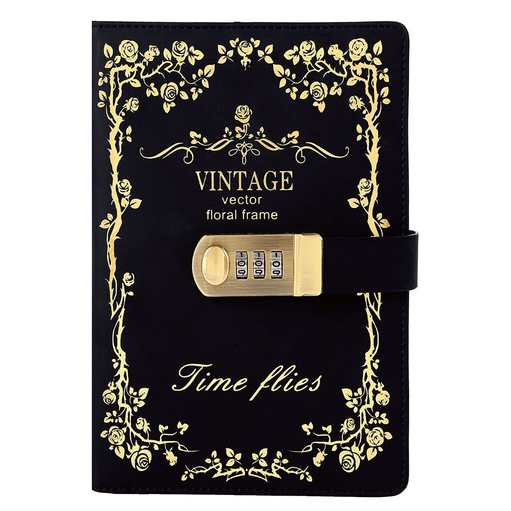 Password Notebook Diary Portable Password Booklet Small Fresh Multi-Function European Lock: Black