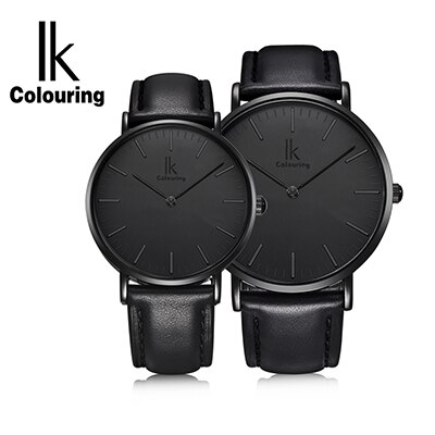 IK colouring Couple montre Simple boîtier Ultra mince japon mouvement à Quartz bracelet en cuir montre-bracelet des amoureux