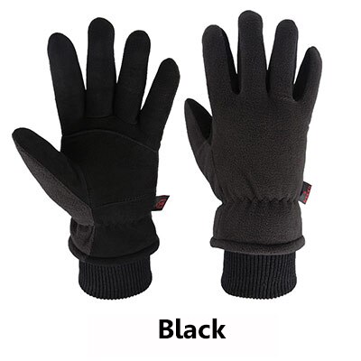 OZERO Deerskin leather Ski Skiing Gloves Winter Outdoor Sport Warm Windproof Warm Below Zero Cycling Gloves For Men Women 8008: Black / XL