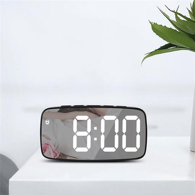 Smart LED Clock Bedside Digital Alarm Clocks Desktop Table Electronic Desk Watch Snooze Funtion USB Wake Up Alarm Clock Digital: arc Mirror white