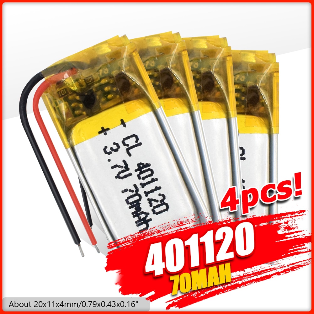 1/2/4 Pieces 401120 Li-ion Polymer Battery 3.7v 70mah Rechargeable Batteries CE FCC ROHS Certification Safe Power Supply