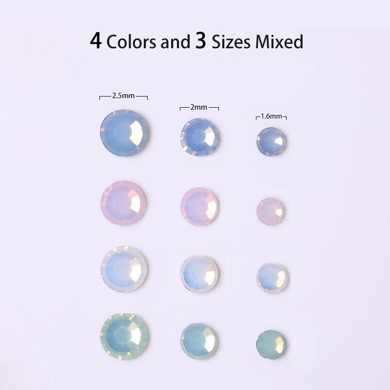 1G 3D Nail Opal Steentjes Multi-Size Gemengde Shining Nail Studs Kleurrijke Vlakke Bodem Stenen Nail Art Diy decoratie Gereedschappen